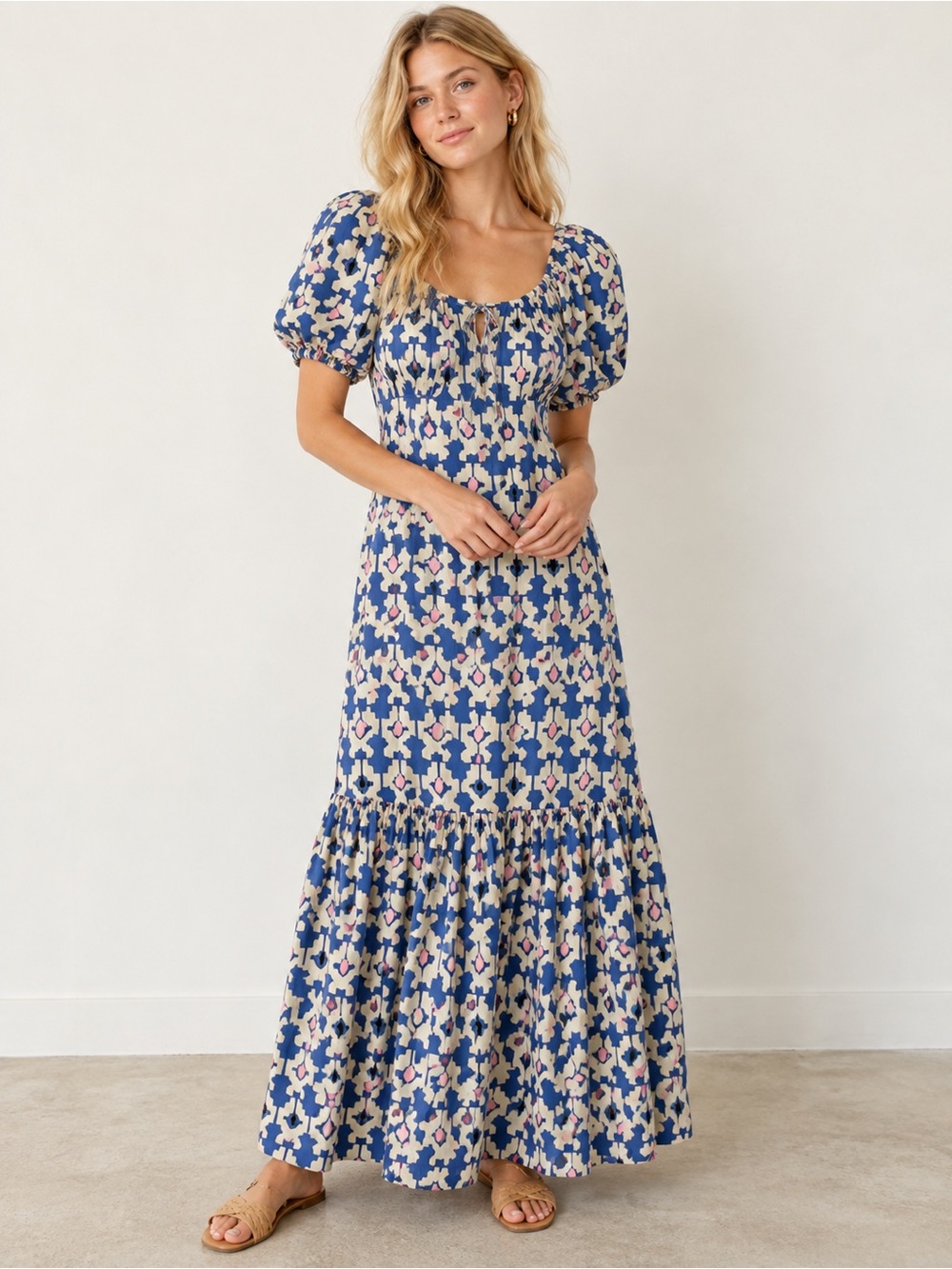 Zara Puff-Sleeve Midi Dress
